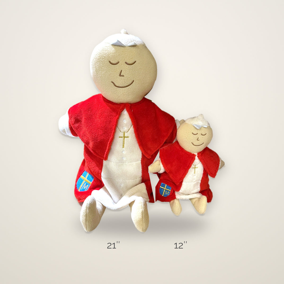 Pope Saint John Paul II prayer pillows in large 21-inch and small 12-inch sizes